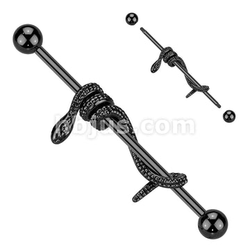 316L Surgical Steel Industrial Barbell With Snake Wrapped Bar - Image 2