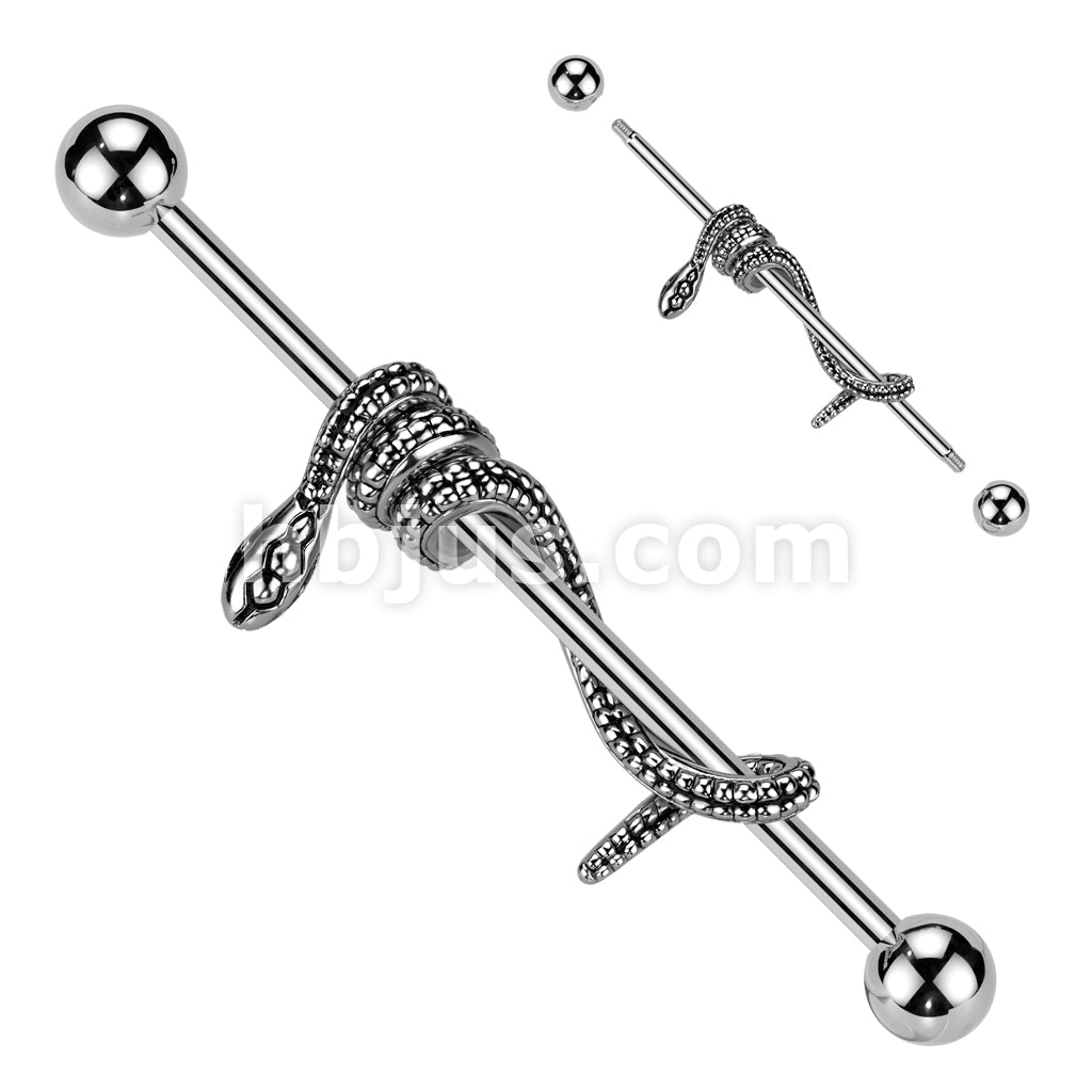 316L Surgical Steel Industrial Barbell With Snake Wrapped Bar - Image 3