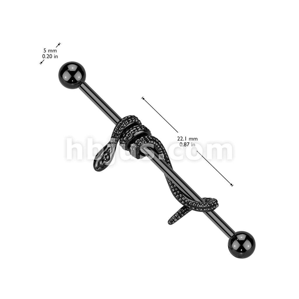 316L Surgical Steel Industrial Barbell With Snake Wrapped Bar - Image 4