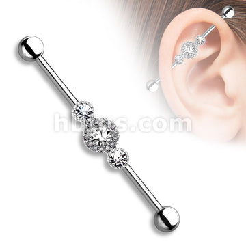 316L Surgical Steel Three Gem Multi Paved Circle 316L Surgical Steel... - Image 2