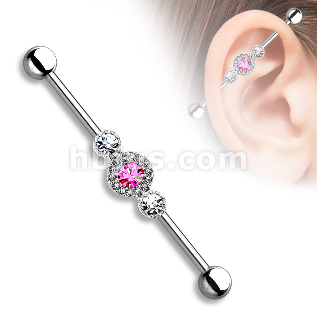 316L Surgical Steel Three Gem Multi Paved Circle 316L Surgical Steel... - Image 3