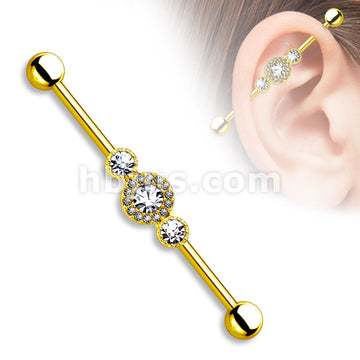 316L Surgical Steel Three CZ Centered Multi Paved Circle Gold Plated... - Image 2