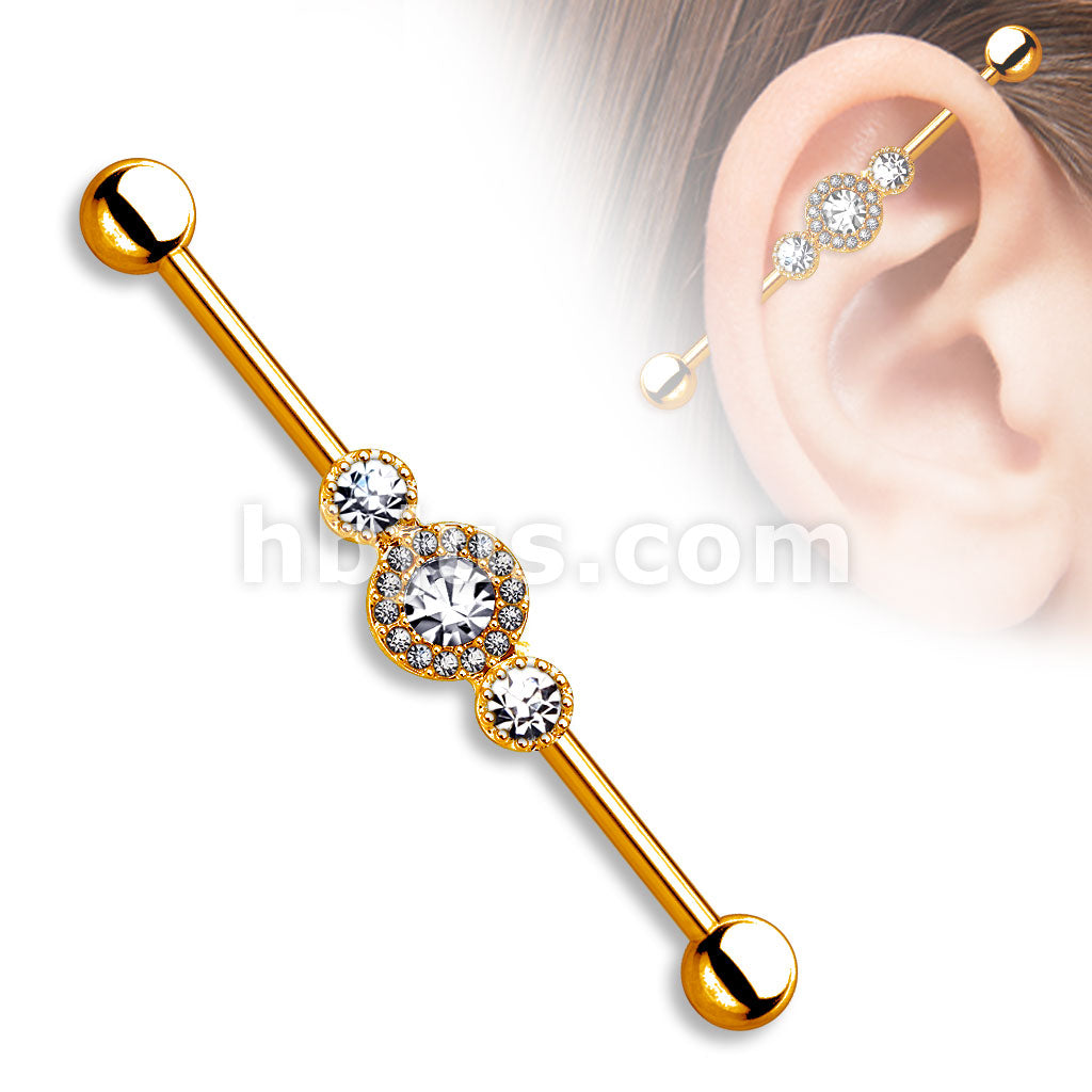 316L Surgical Steel Three CZ Centered Multi Paved Circle Gold Plated... - Image 3