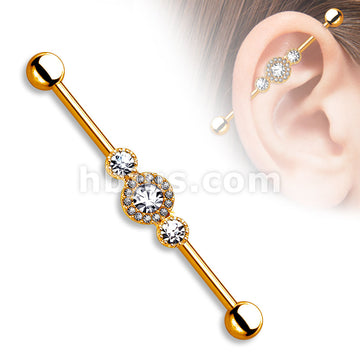 316L Surgical Steel Three CZ Centered Multi Paved Circle Gold Plated... - Image 3