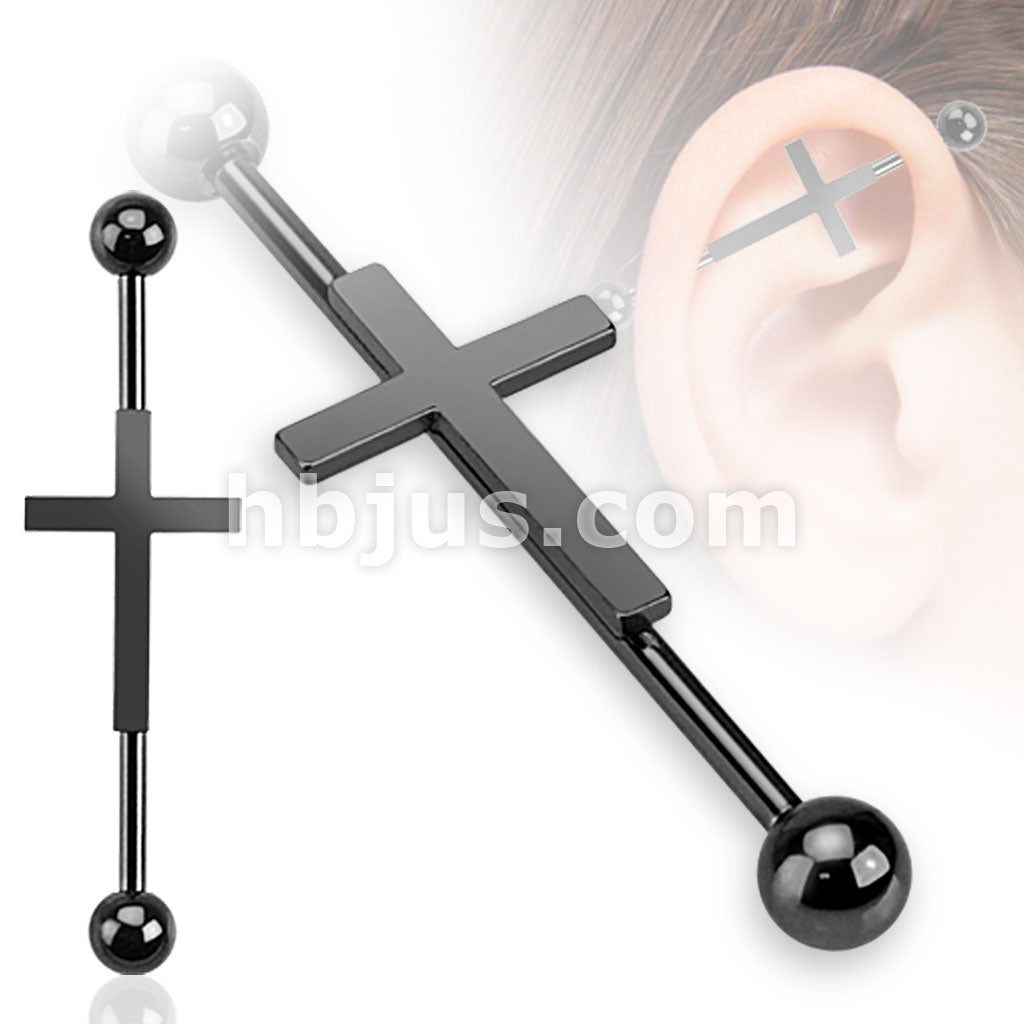 Cross Centered 316L Surgical Steel Industrial Barbells - Image 3