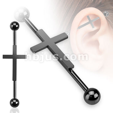 Cross Centered 316L Surgical Steel Industrial Barbells - Image 3