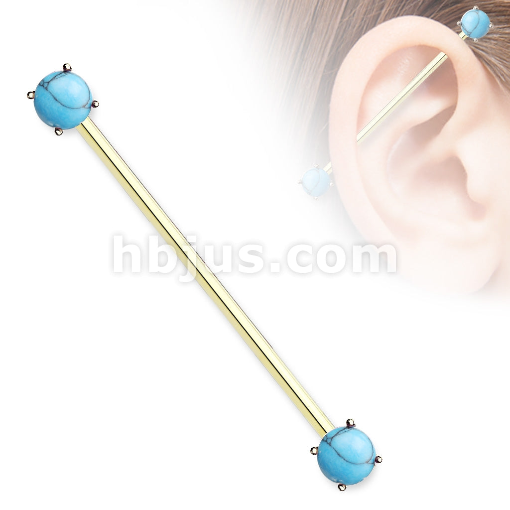 316L Surgical Steel Round Turquoise Prong Set Ends 316L Surgical Steel... - Image 2