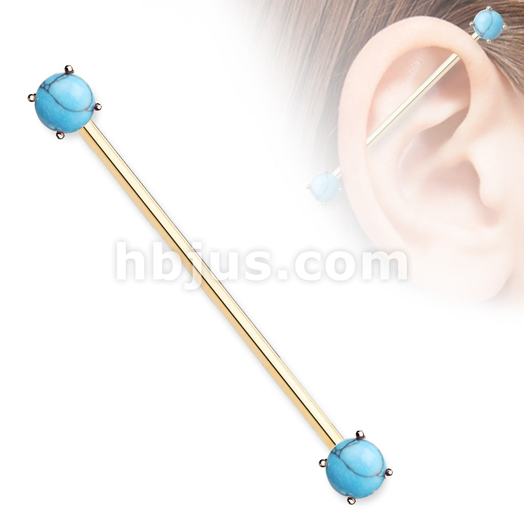 316L Surgical Steel Round Turquoise Prong Set Ends 316L Surgical Steel... - Image 3