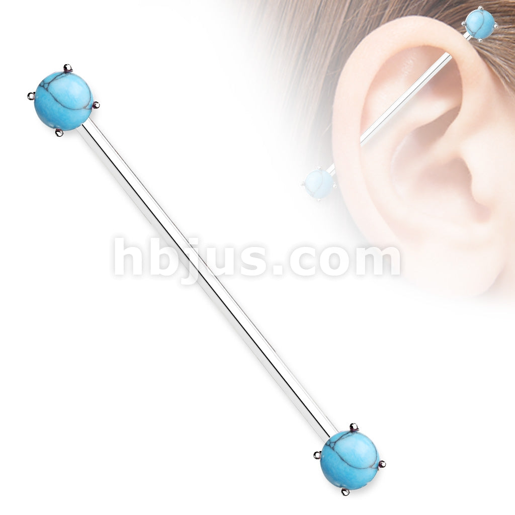 316L Surgical Steel Round Turquoise Prong Set Ends 316L Surgical Steel... - Image 4