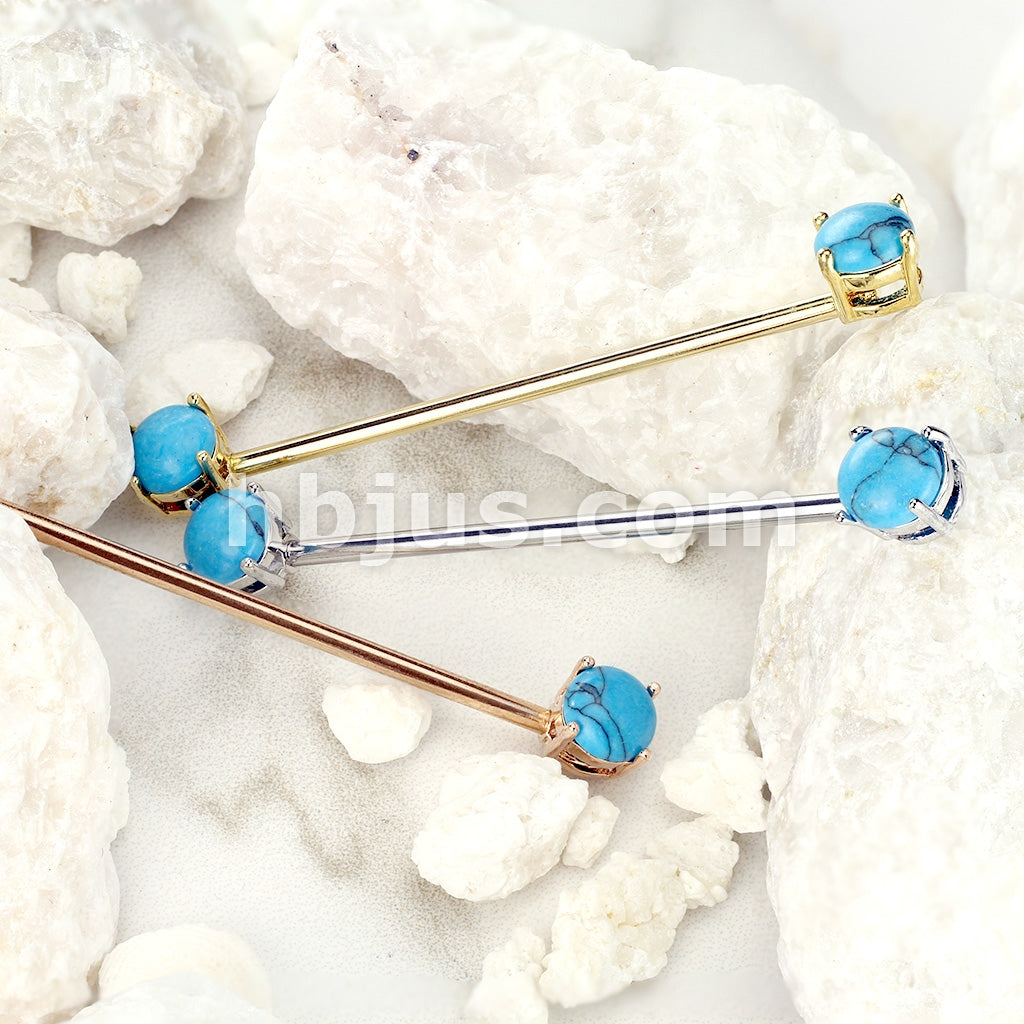 316L Surgical Steel Round Turquoise Prong Set Ends 316L Surgical Steel... - Image 5