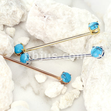 316L Surgical Steel Round Turquoise Prong Set Ends 316L Surgical Steel... - Image 5