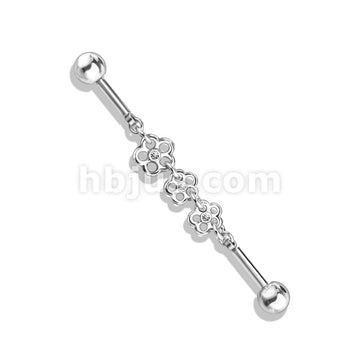 316L Surgical Steel Triple Crystal Center Flower Chain 316L Surgical... - Image 3