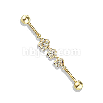 316L Surgical Steel Triple Crystal Center Flower Chain 316L Surgical... - Image 4