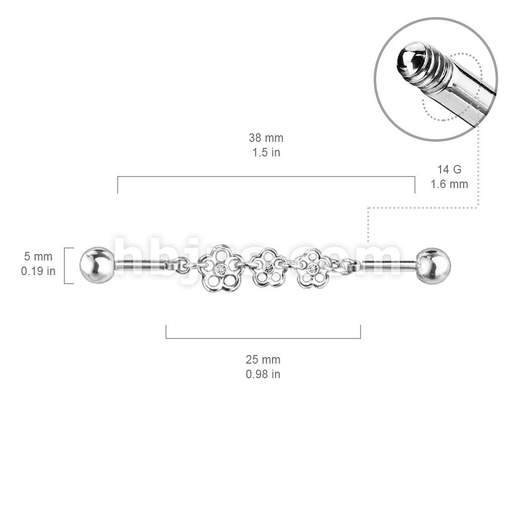 316L Surgical Steel Triple Crystal Center Flower Chain 316L Surgical... - Image 6