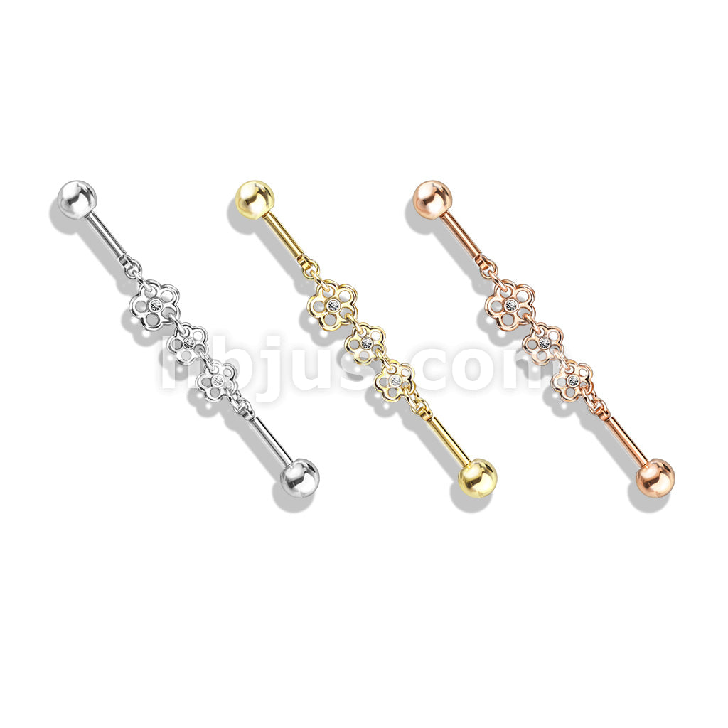 316L Surgical Steel Triple Crystal Center Flower Chain 316L Surgical... - Image 7