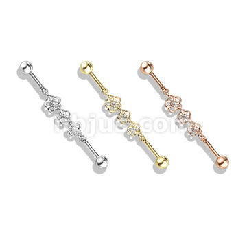 316L Surgical Steel Triple Crystal Center Flower Chain 316L Surgical... - Image 7