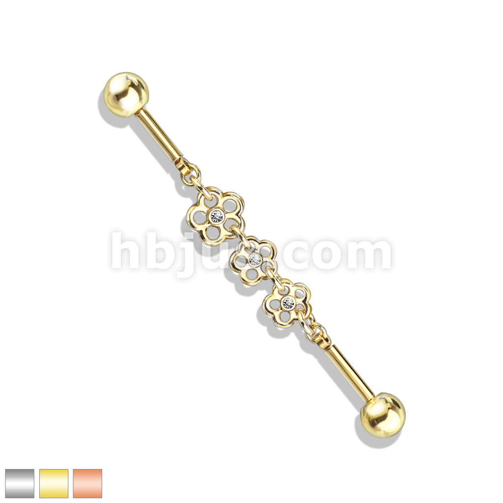 316L Surgical Steel Triple Crystal Center Flower Chain 316L Surgical... - Image 2