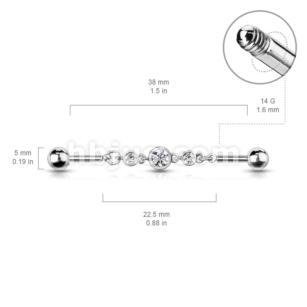 316L Surgical Steel Triple Round CZ Chain 316L Surgical Steel... - Image 6
