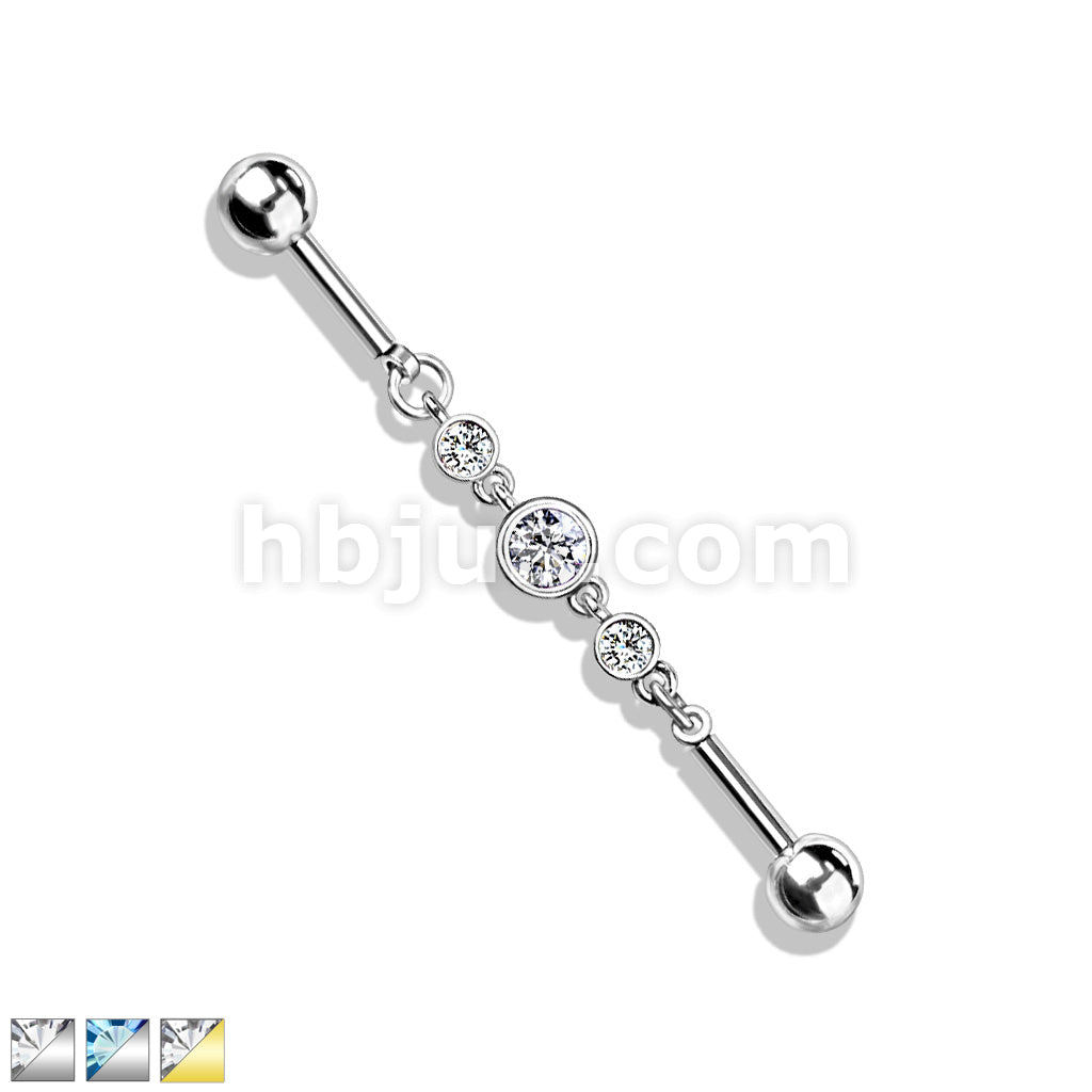 316L Surgical Steel Triple Round CZ Chain 316L Surgical Steel... - Image 2