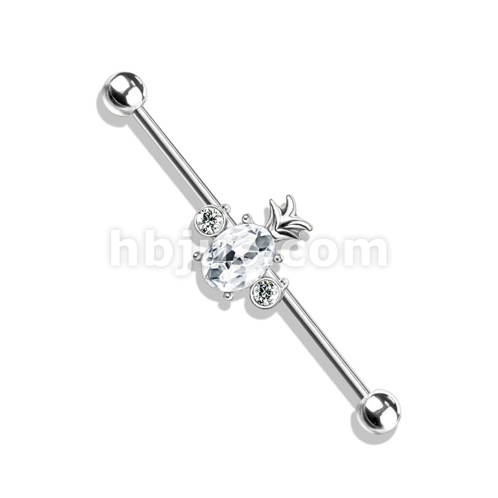 316L Surgical Steel Oval Crystal Set Pineapple with Double Round... - Image 5