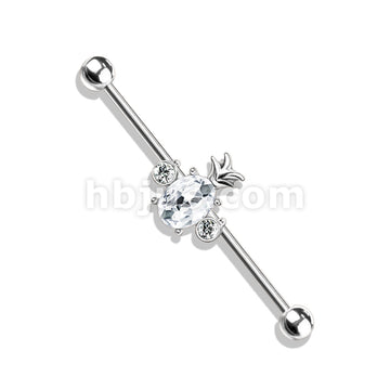 316L Surgical Steel Oval Crystal Set Pineapple with Double Round... - Image 5