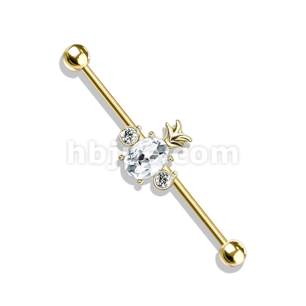 316L Surgical Steel Oval Crystal Set Pineapple with Double Round... - Image 3