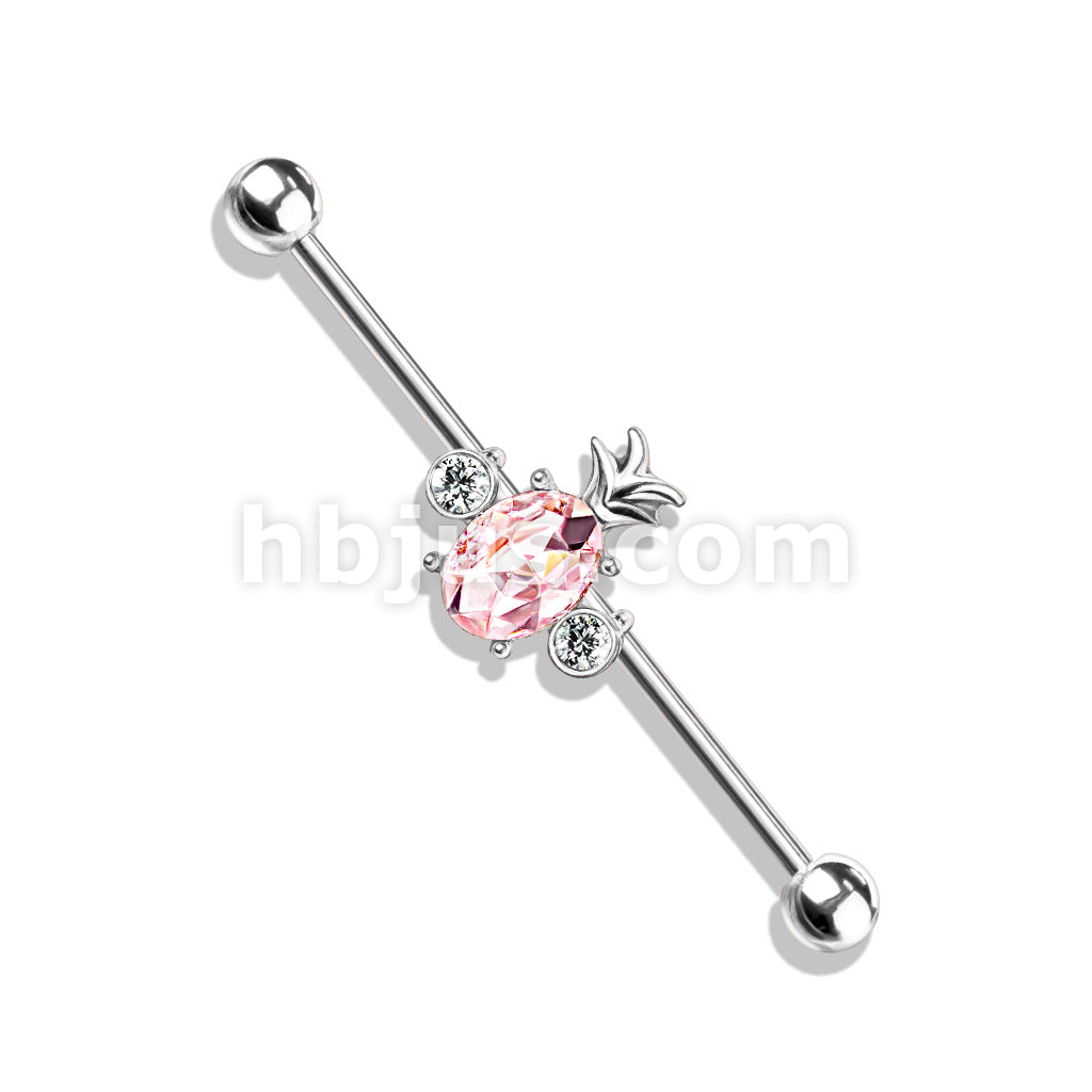 316L Surgical Steel Oval Crystal Set Pineapple with Double Round... - Image 6