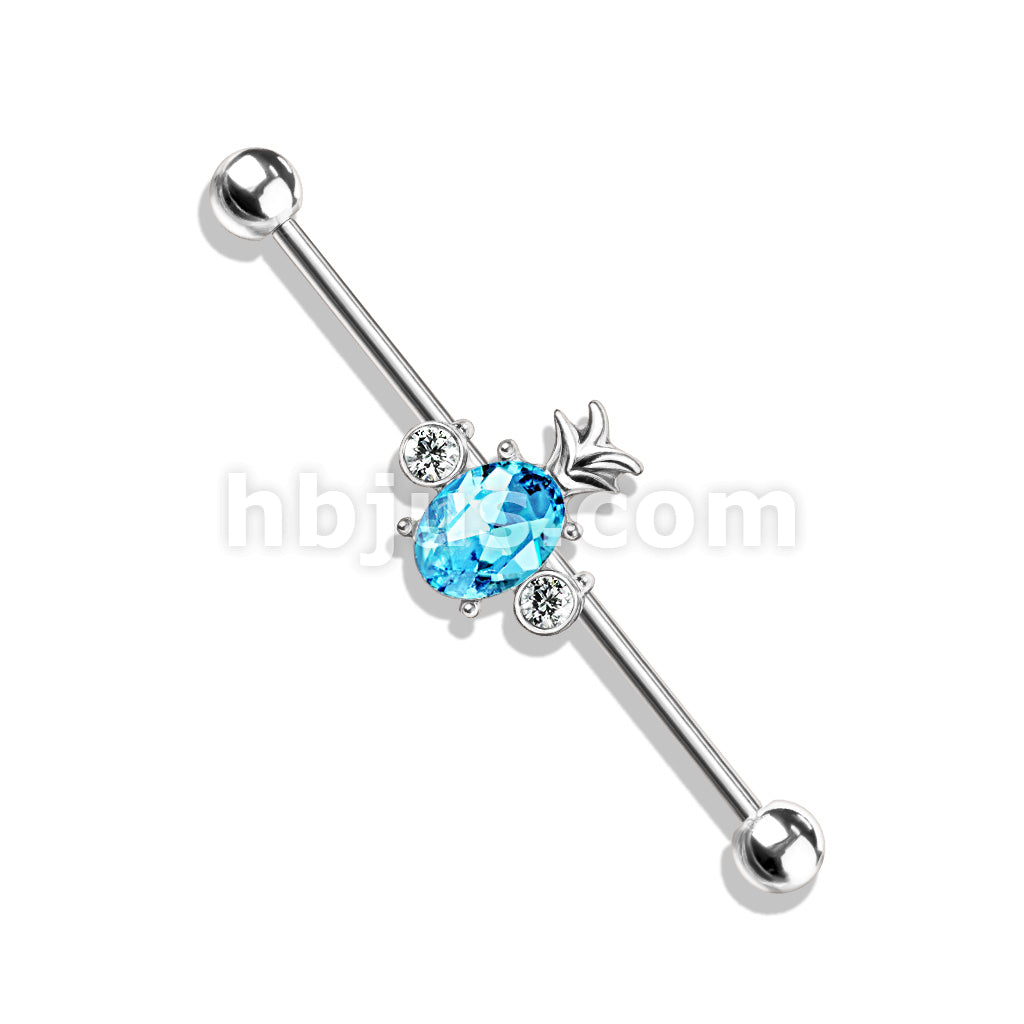 316L Surgical Steel Oval Crystal Set Pineapple with Double Round... - Image 7