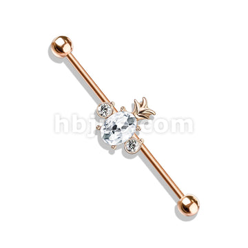 316L Surgical Steel Oval Crystal Set Pineapple with Double Round... - Image 4