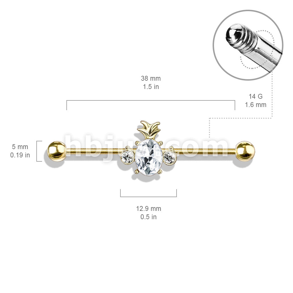 316L Surgical Steel Oval Crystal Set Pineapple with Double Round... - Image 8