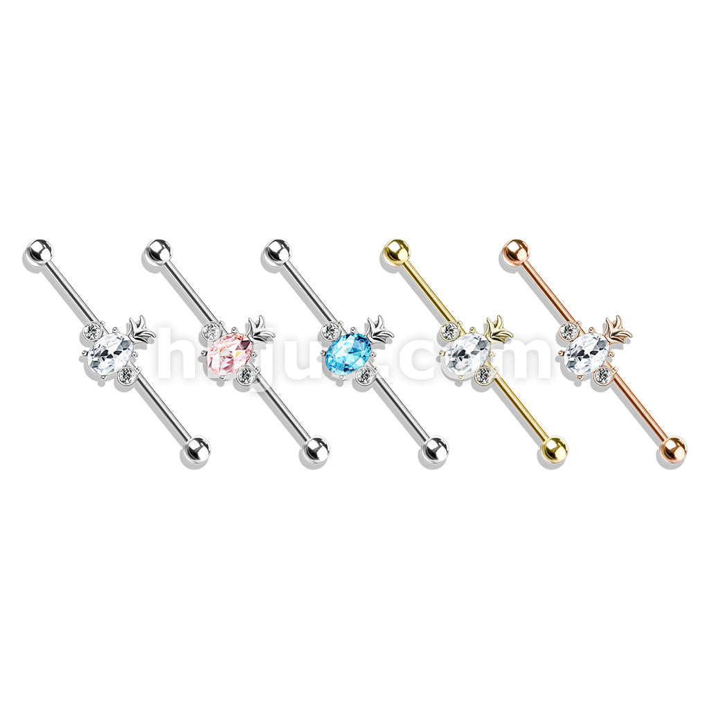 316L Surgical Steel Oval Crystal Set Pineapple with Double Round... - Image 9