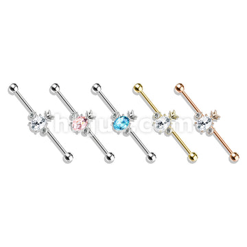 316L Surgical Steel Oval Crystal Set Pineapple with Double Round... - Image 9