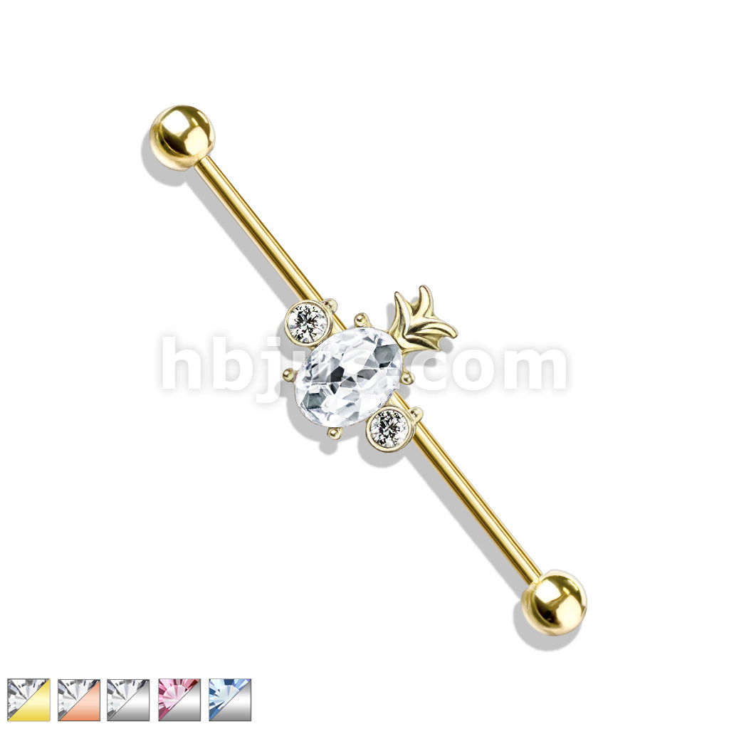 316L Surgical Steel Oval Crystal Set Pineapple with Double Round... - Image 2