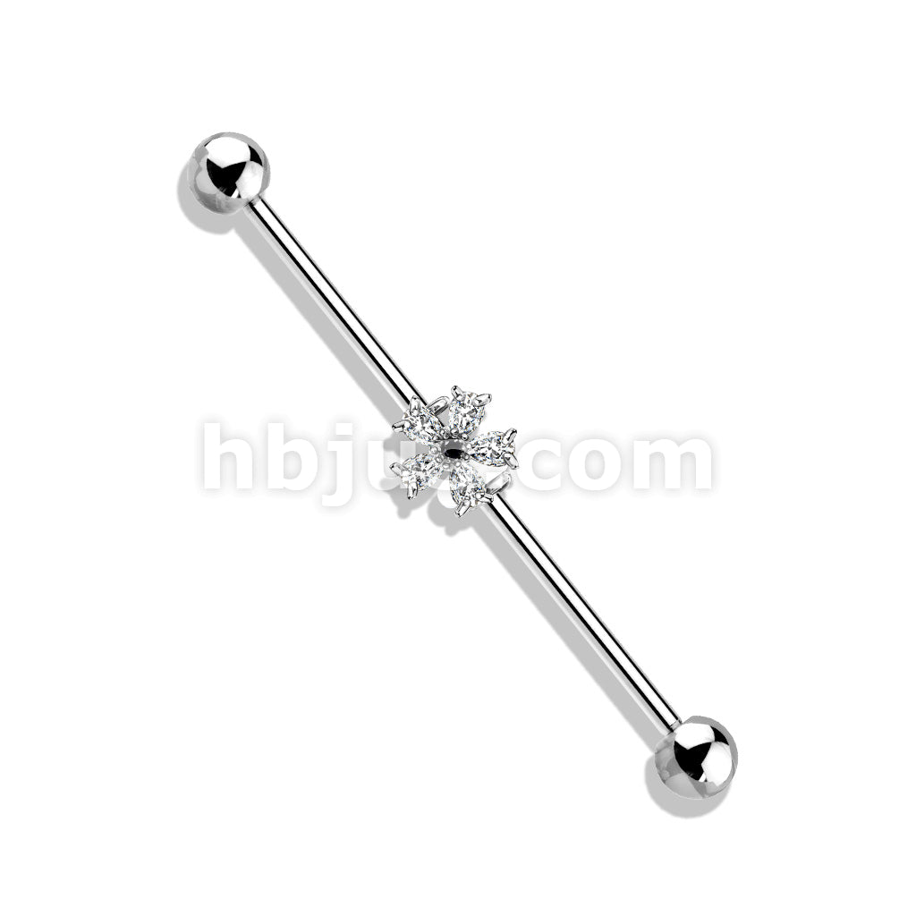316L Surgical Steel Black CZ Centered Five Pear CZ Flower 316L Surgical... - Image 3