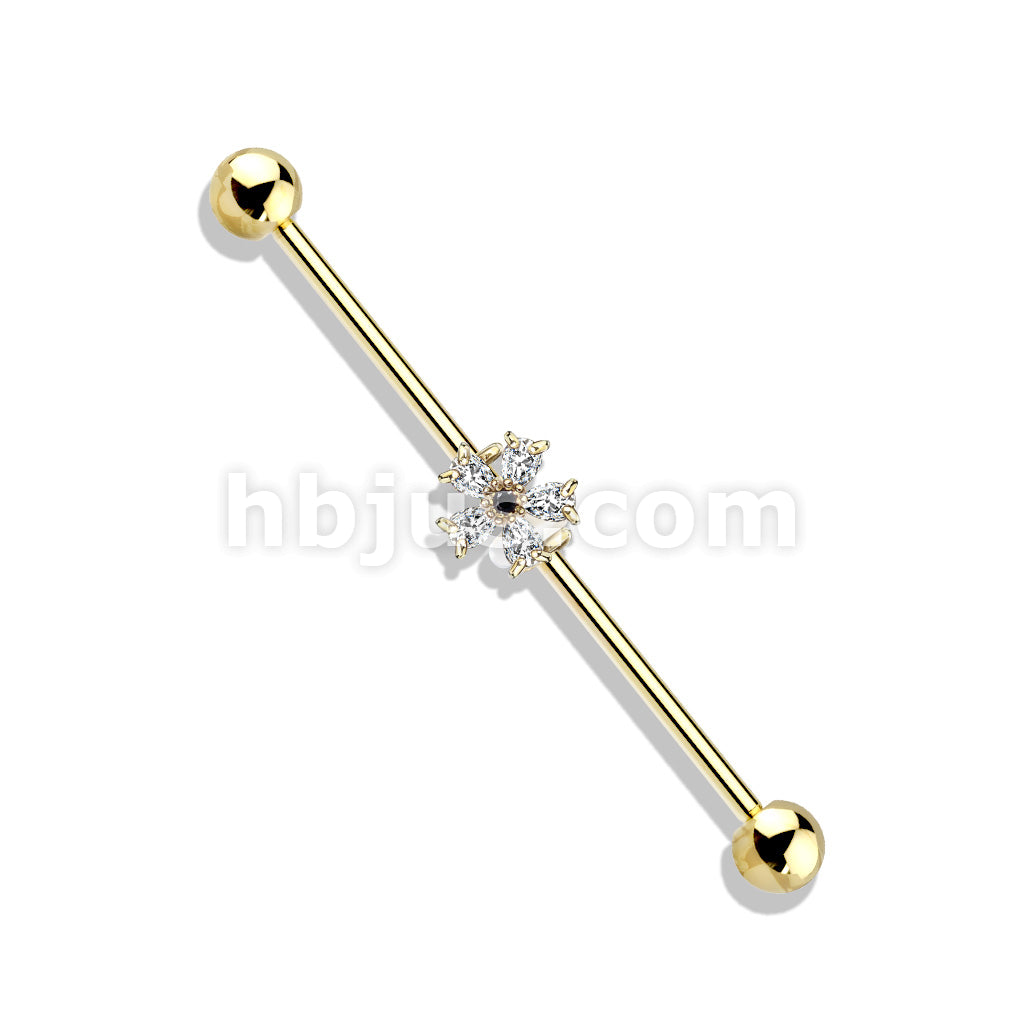 316L Surgical Steel Black CZ Centered Five Pear CZ Flower 316L Surgical... - Image 4
