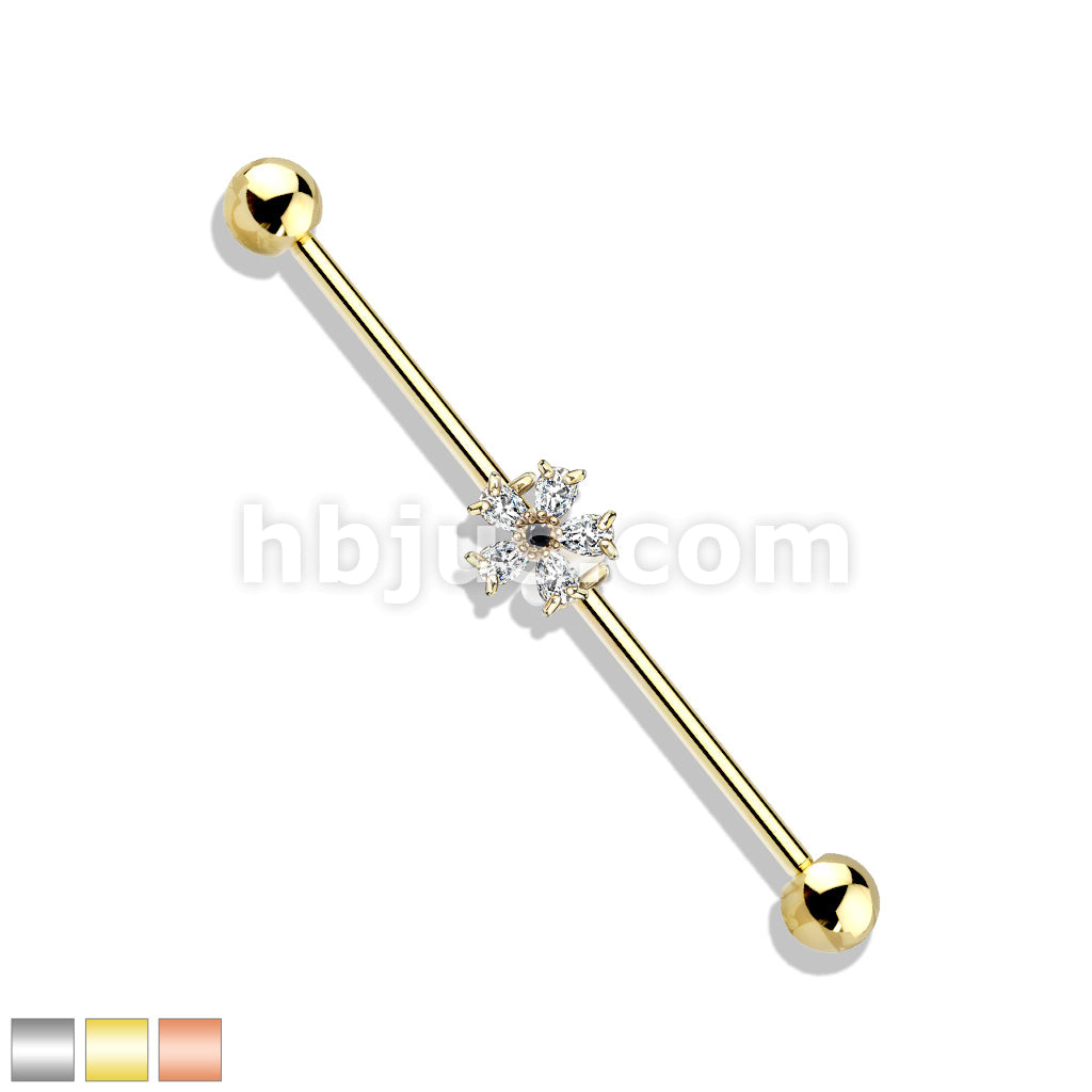 316L Surgical Steel Black CZ Centered Five Pear CZ Flower 316L Surgical... - Image 2