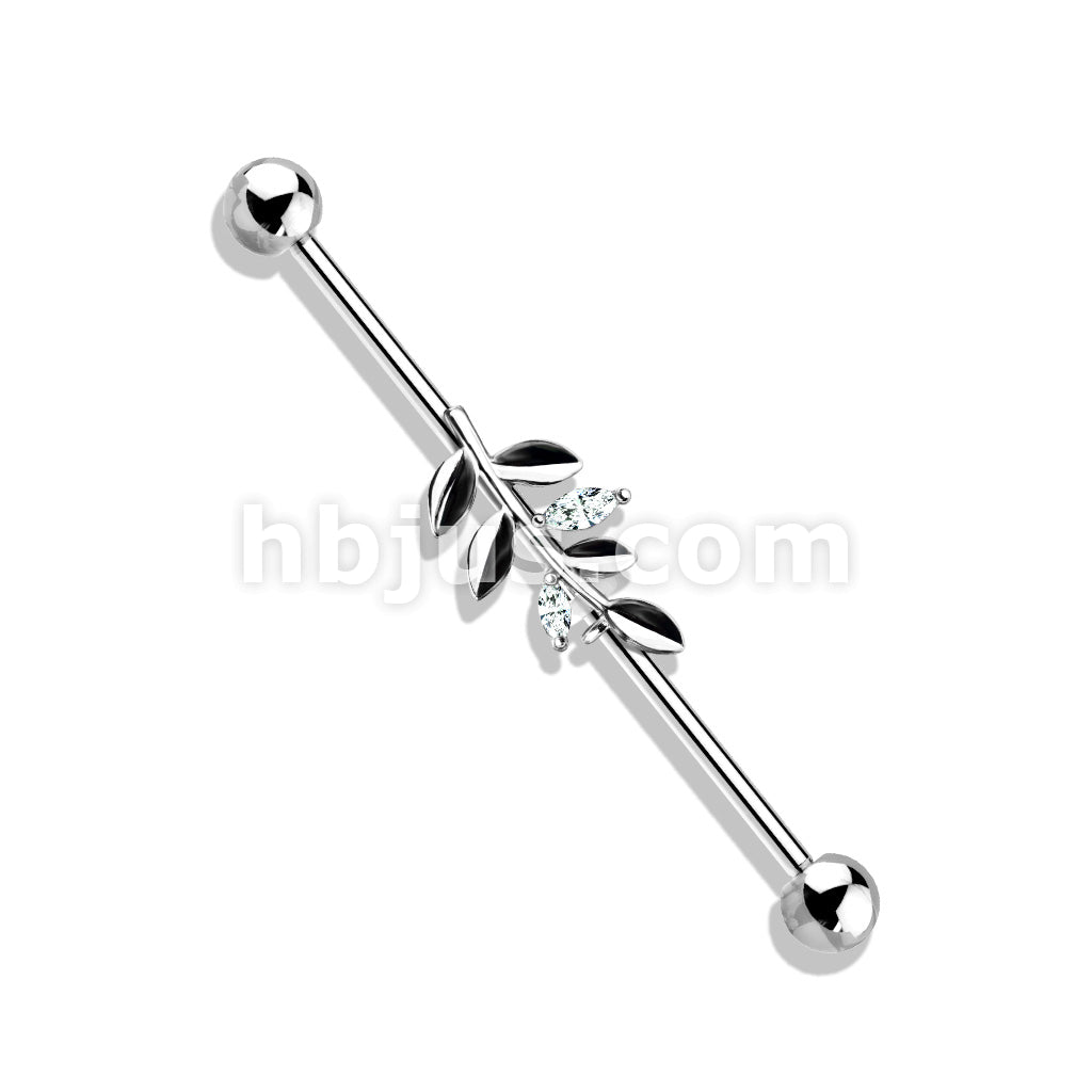 316L Surgical Steel CZ Set Leaf 316L Surgical Steel Industrial Barbells - Image 3