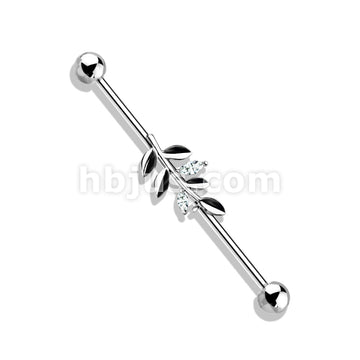 316L Surgical Steel CZ Set Leaf 316L Surgical Steel Industrial Barbells - Image 3