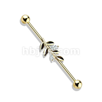 316L Surgical Steel CZ Set Leaf 316L Surgical Steel Industrial Barbells - Image 4