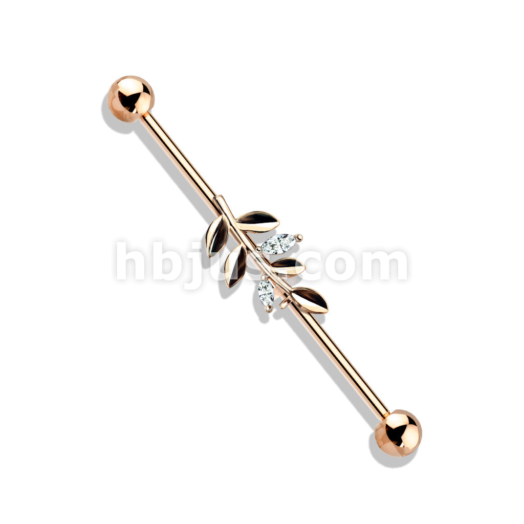 316L Surgical Steel CZ Set Leaf 316L Surgical Steel Industrial Barbells - Image 5