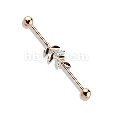 316L Surgical Steel CZ Set Leaf 316L Surgical Steel Industrial Barbells - Image 5