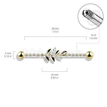 316L Surgical Steel CZ Set Leaf 316L Surgical Steel Industrial Barbells - Image 6