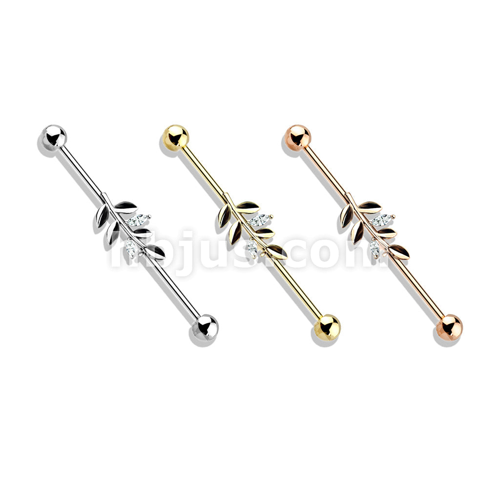 316L Surgical Steel CZ Set Leaf 316L Surgical Steel Industrial Barbells - Image 7
