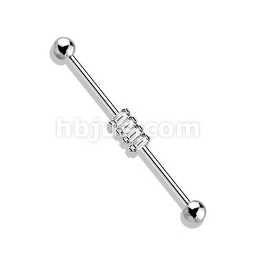 316L Surgical Steel 4 Square CZ Set 316L Surgical Steel Industrial Barbells - Image 3