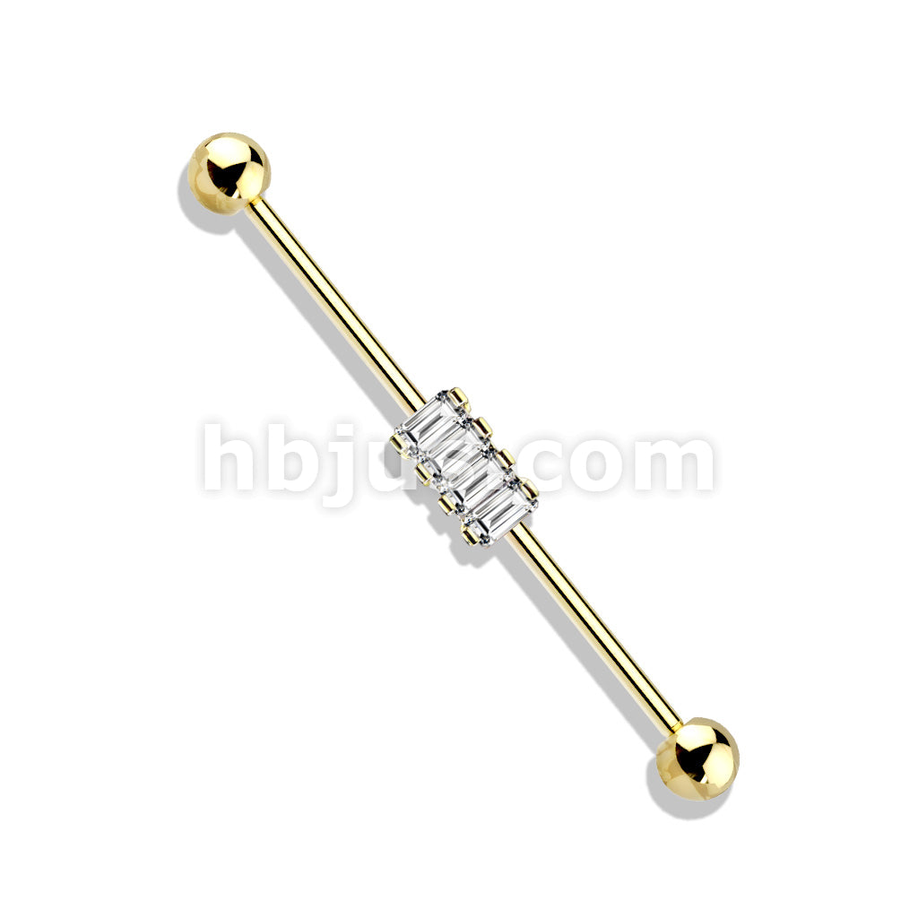 316L Surgical Steel 4 Square CZ Set 316L Surgical Steel Industrial Barbells - Image 4