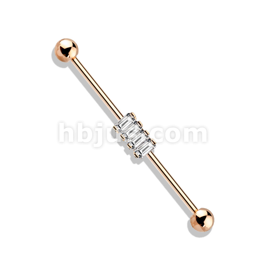 316L Surgical Steel 4 Square CZ Set 316L Surgical Steel Industrial Barbells - Image 5