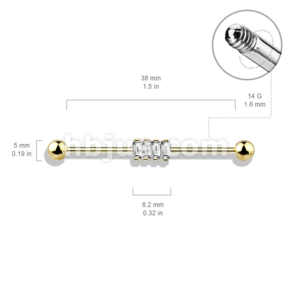 316L Surgical Steel 4 Square CZ Set 316L Surgical Steel Industrial Barbells - Image 6