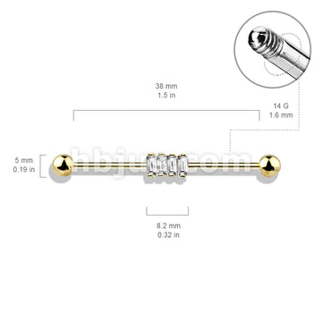 316L Surgical Steel 4 Square CZ Set 316L Surgical Steel Industrial Barbells - Image 6