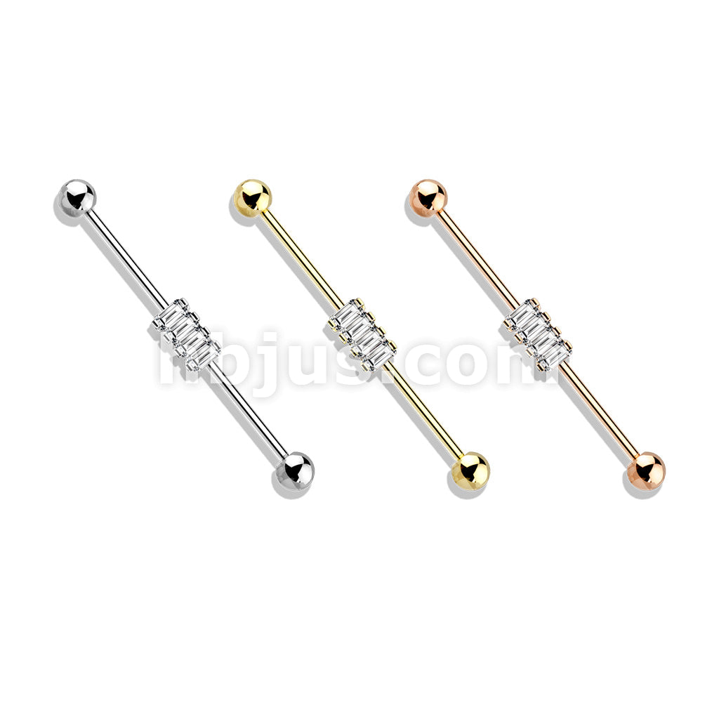 316L Surgical Steel 4 Square CZ Set 316L Surgical Steel Industrial Barbells - Image 7