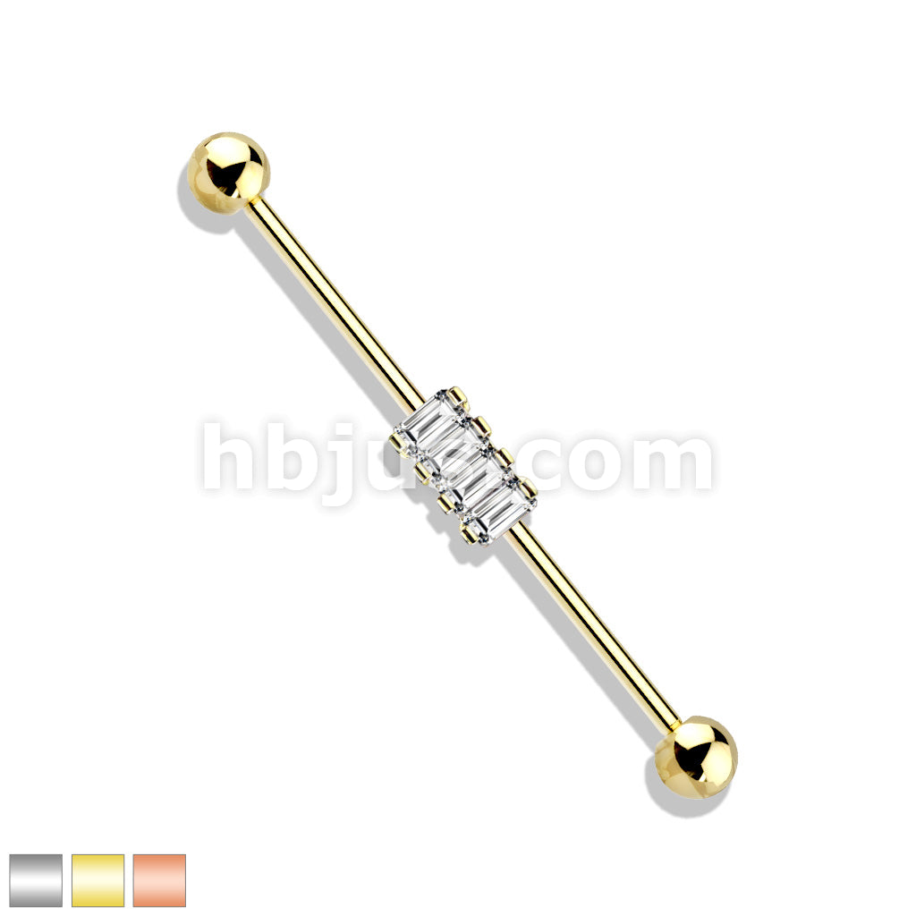 316L Surgical Steel 4 Square CZ Set 316L Surgical Steel Industrial Barbells - Image 2